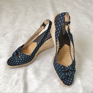Michael Kors Dark Navy Blue Polka Dot Wedge Sandals 10